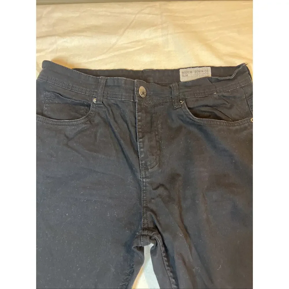 Denim Co. Men’s Black Jeans Dark Wash W 32/L 30 Slim Leg Casual Comfort